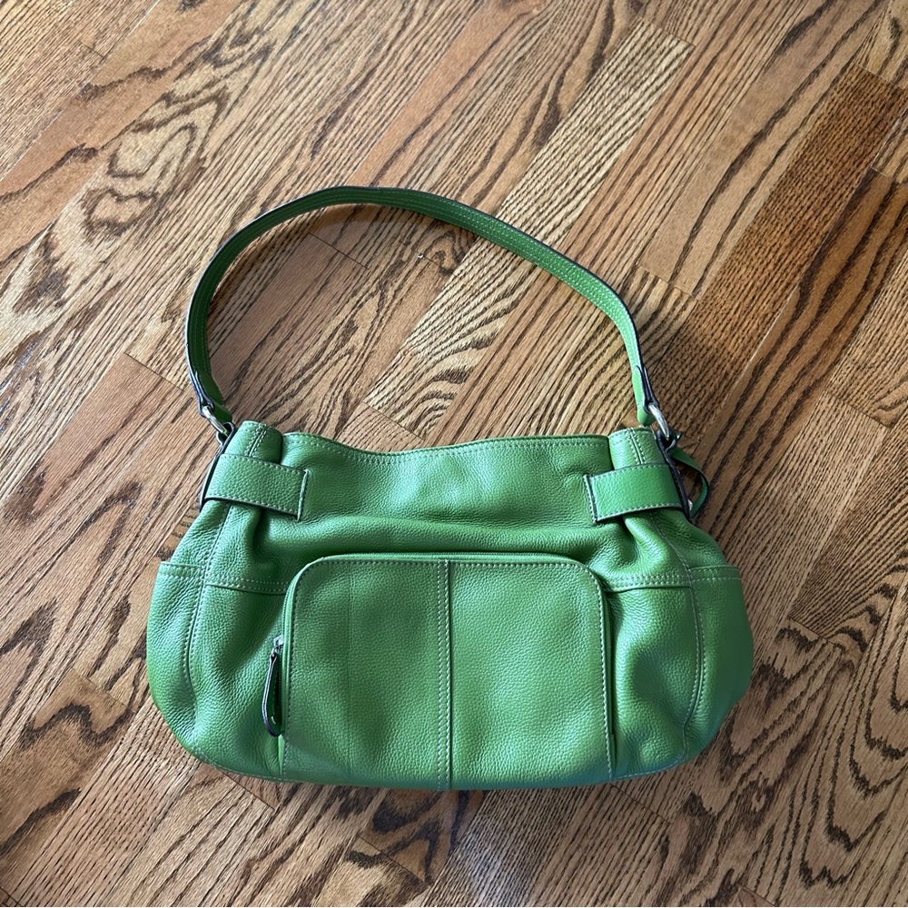 Tignanello green leather shoulder bag satchel purse - Picture 2 of 16